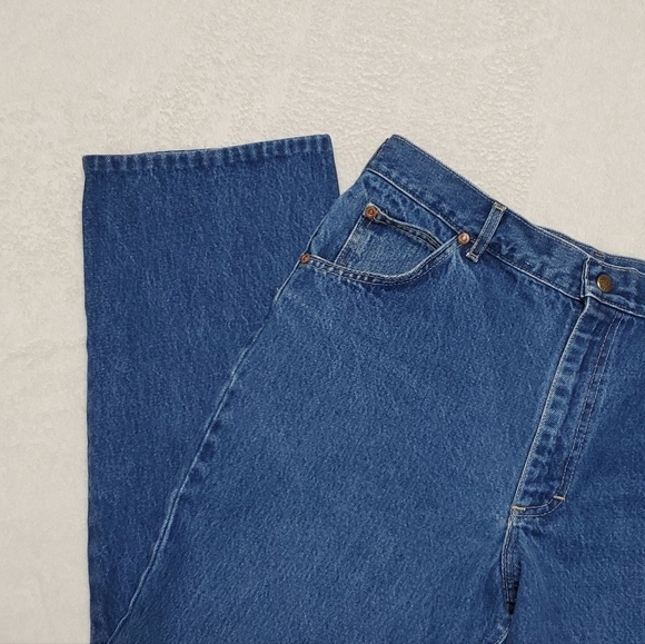 VINTAGE 70s Lee Union Made High Waisted Cropped Flare Cotton Husky Denim Jeans - Picture 7 of 14